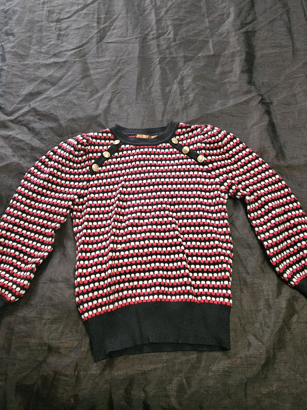 Puff Shoulder And Sleeve Knit Sweater with Button Detail.